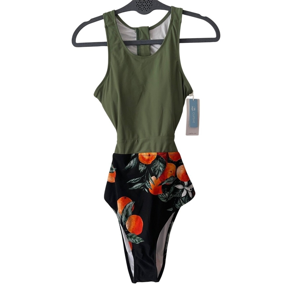 Cupshe Olive & Black Orange One-Piece Swimsuit Medium NWT